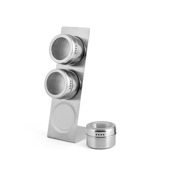 Set 3 recipiente cu suport pentru condimente, Inox 11x8x26 cm Set 3 recipiente cu suport pentru condimente, Inox 11x8x26 cm