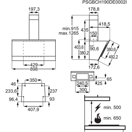 Hota incorporabila decorativa AEG DVE5971HG, Putere de absorbtie 700 mc/h, 1 motor, Conectivitate plita, Touch control, 90 cm, Inox/Negru