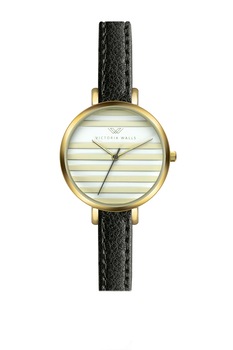 Victoria Walls, Ceas analog cu o curea din piele, Negru/Auriu/Alb Victoria Walls, Ceas analog cu o curea din piele, Negru/Auriu/Alb