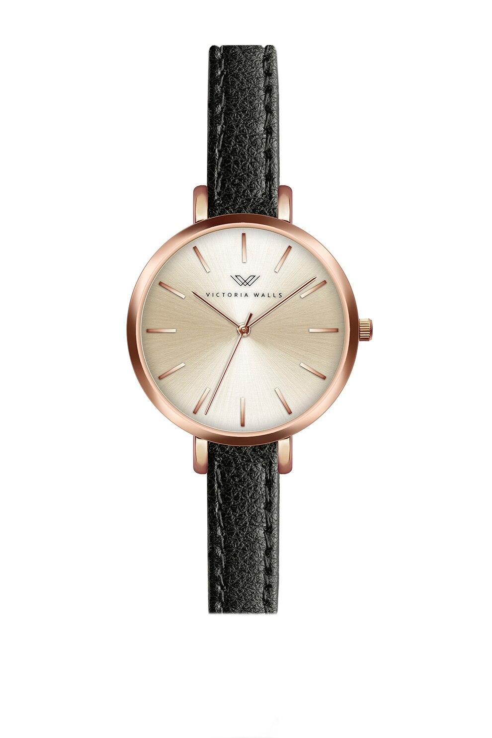 Victoria Walls, Ceas analog cu o curea din piele, Negru/auriu rose/auriu