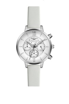 Victoria Walls, Ceas cronograf cu o curea din piele, Alb/Argintiu Victoria Walls, Ceas cronograf cu o curea din piele, Alb/Argintiu