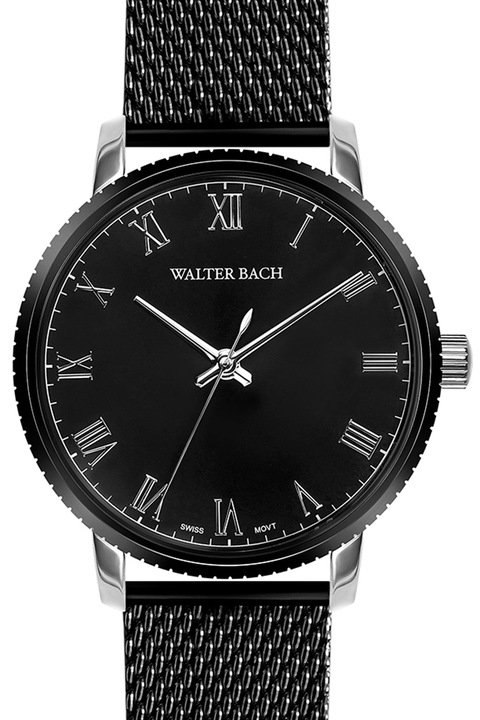 Walter Bach, Часовник с мрежеста верижка, Черен / Сребрист