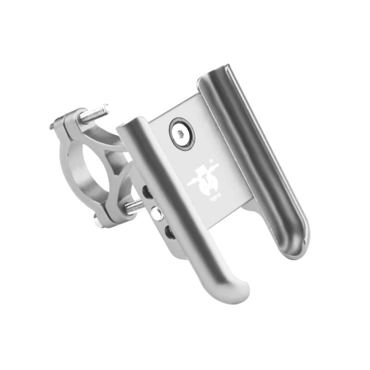 Suport din aluminiu, marca THD, montare telefon pe ghidon bicicleta, trotineta, motocicleta, culoarea gri