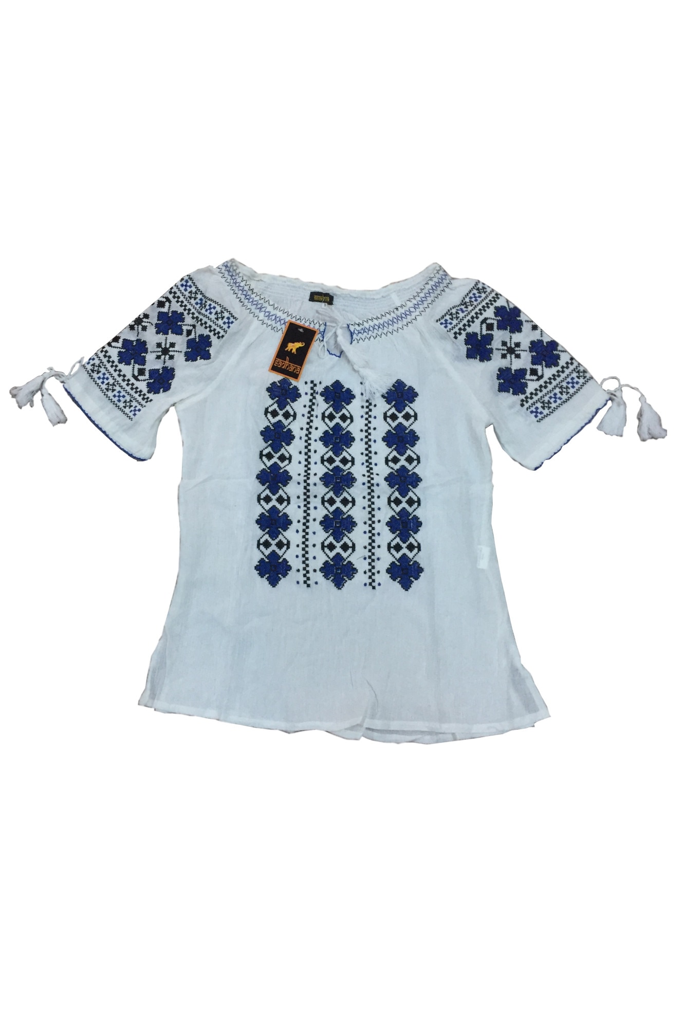 Bluza Tip IE, Sadhana, Bumbac, Alb/Albastru, S EU