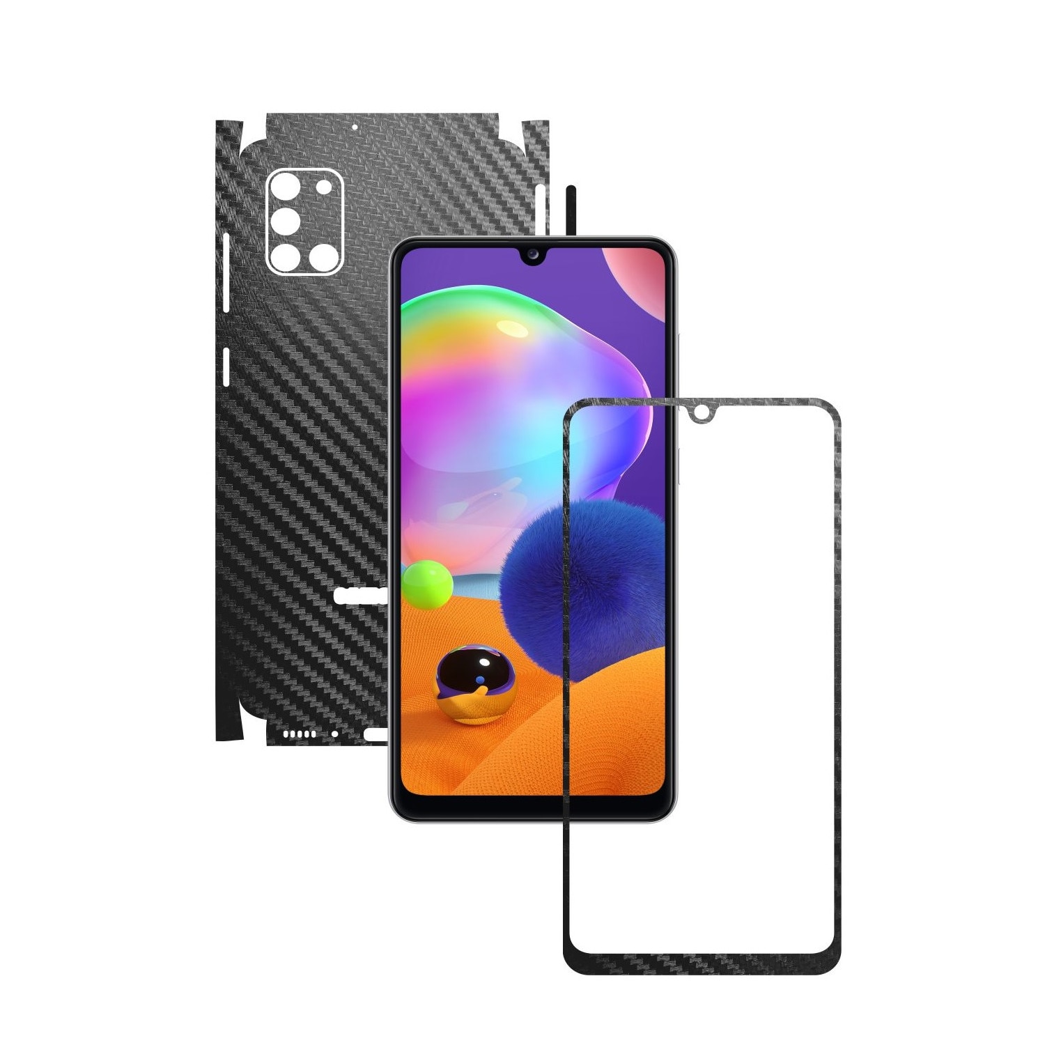 Folie Protectie Carbon Skinz pentru Samsung Galaxy A31 - Carbon Negru 360 Cut, Skin Adeziv Full Body Cover pentru Rama Ecran, Carcasa Spate si Laterale