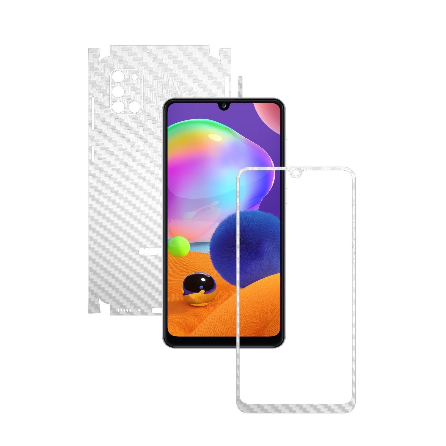 Folie Protectie Carbon Skinz pentru Samsung Galaxy A31 - Carbon Alb 360 Cut, Skin Adeziv Full Body Cover pentru Rama Ecran, Carcasa Spate si Laterale