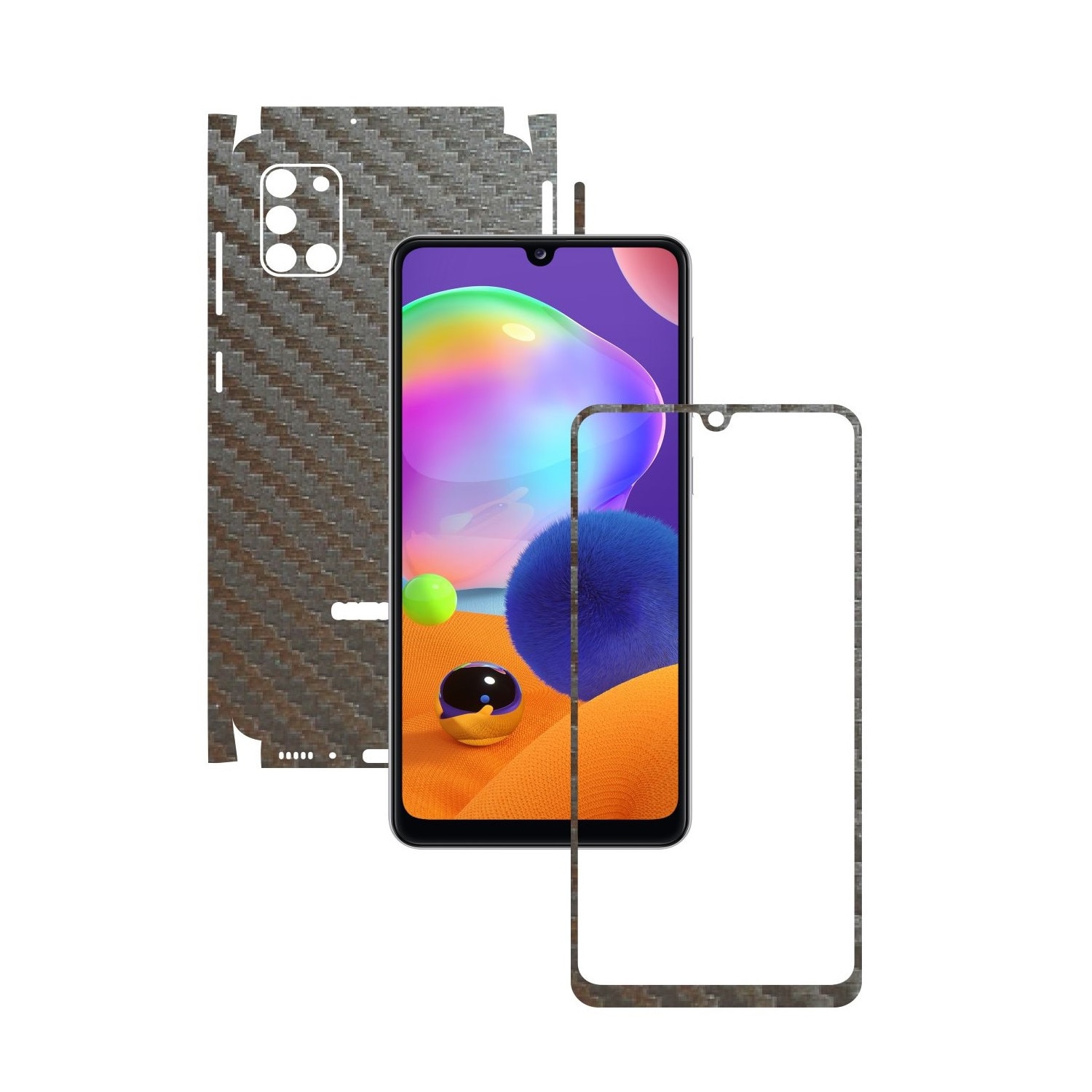 Folie Protectie Carbon Skinz pentru Samsung Galaxy A31 - Carbon Gri Argintiu 360 Cut, Skin Adeziv Full Body Cover pentru Rama Ecran, Carcasa Spate si Laterale