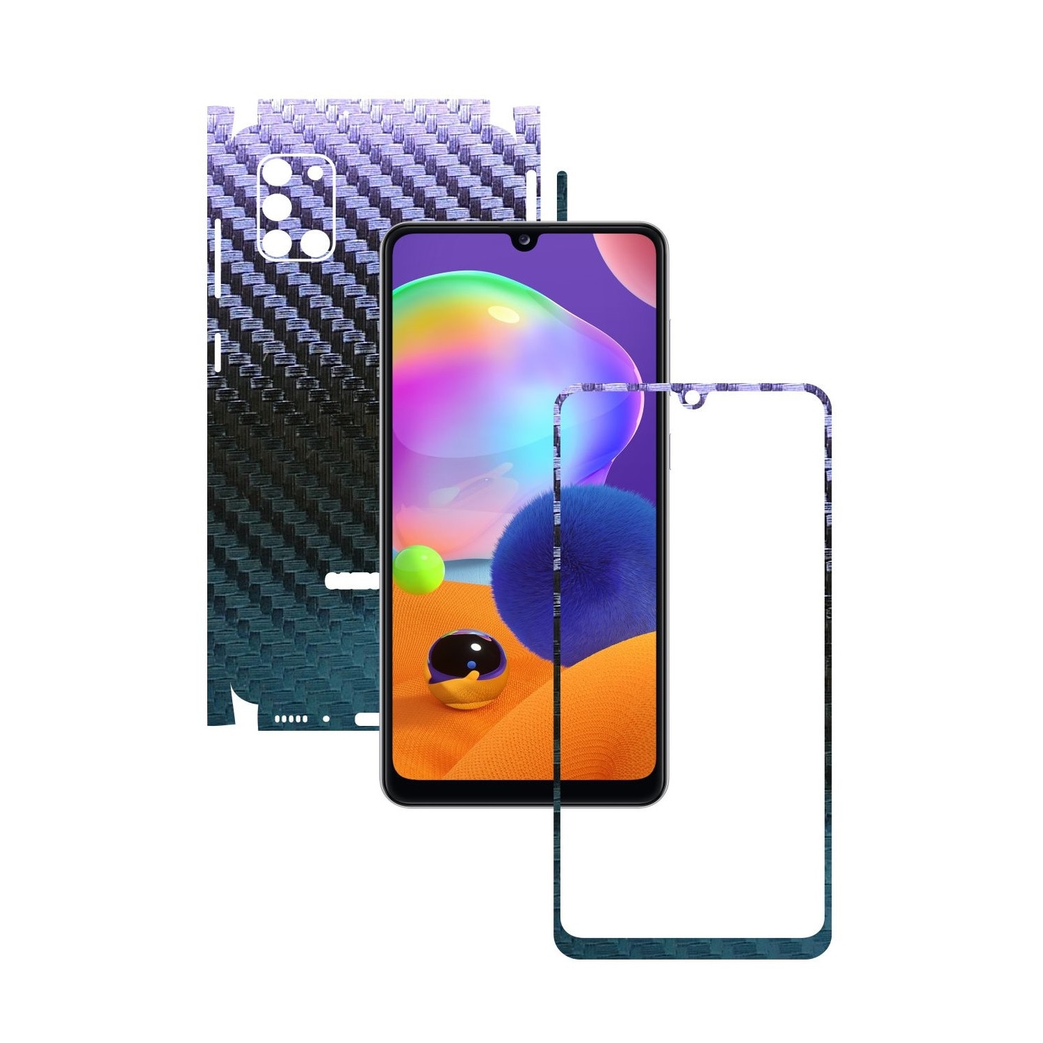 Folie Protectie Carbon Skinz pentru Samsung Galaxy A31 - Carbon Cameleon 360 Cut, Skin Adeziv Full Body Cover pentru Rama Ecran, Carcasa Spate si Laterale