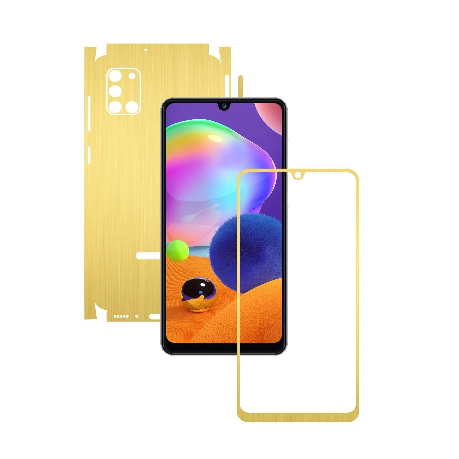 Folie Protectie Carbon Skinz pentru Samsung Galaxy A31 - Brushed Auriu 360 Cut, Skin Adeziv Full Body Cover pentru Rama Ecran, Carcasa Spate si Laterale