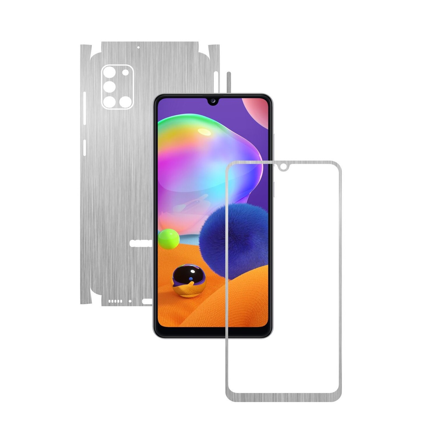 Folie Protectie Carbon Skinz pentru Samsung Galaxy A31 - Brushed Argintiu 360 Cut, Skin Adeziv Full Body Cover pentru Rama Ecran, Carcasa Spate si Laterale