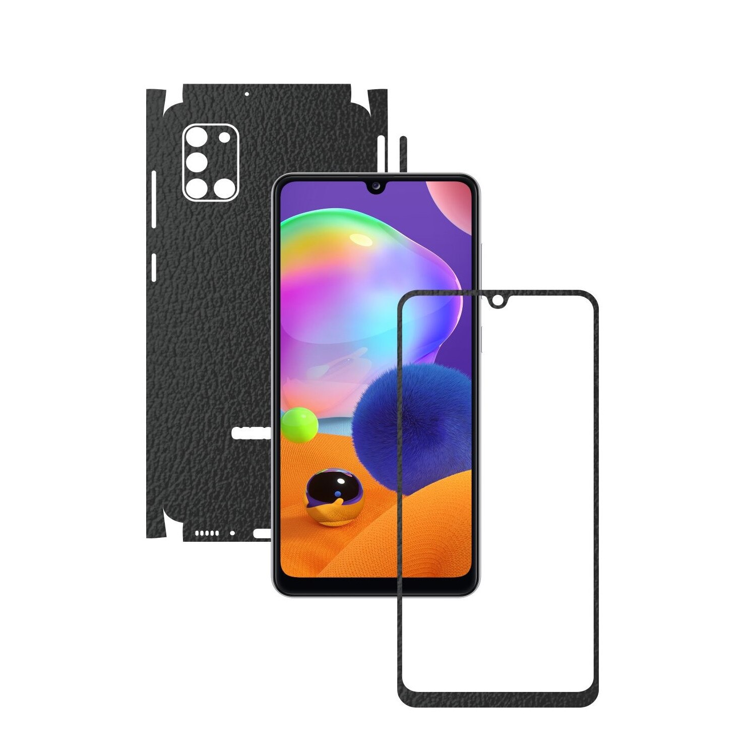 Folie Protectie Carbon Skinz pentru Samsung Galaxy A31 - Piele Neagra 360 Cut, Skin Adeziv Full Body Cover pentru Rama Ecran, Carcasa Spate si Laterale