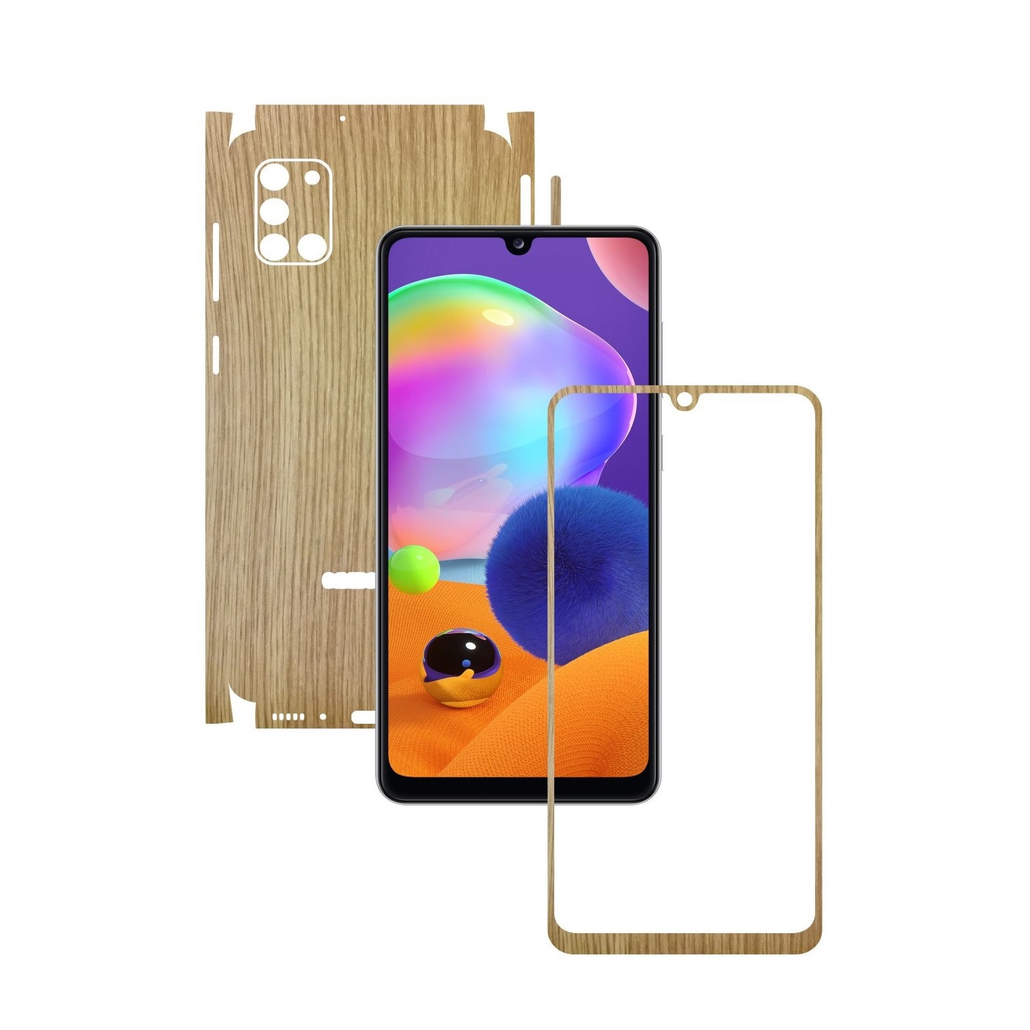 Folie Protectie Carbon Skinz pentru Samsung Galaxy A31 - Lemn Stejar 360 Cut, Skin Adeziv Full Body Cover pentru Rama Ecran, Carcasa Spate si Laterale