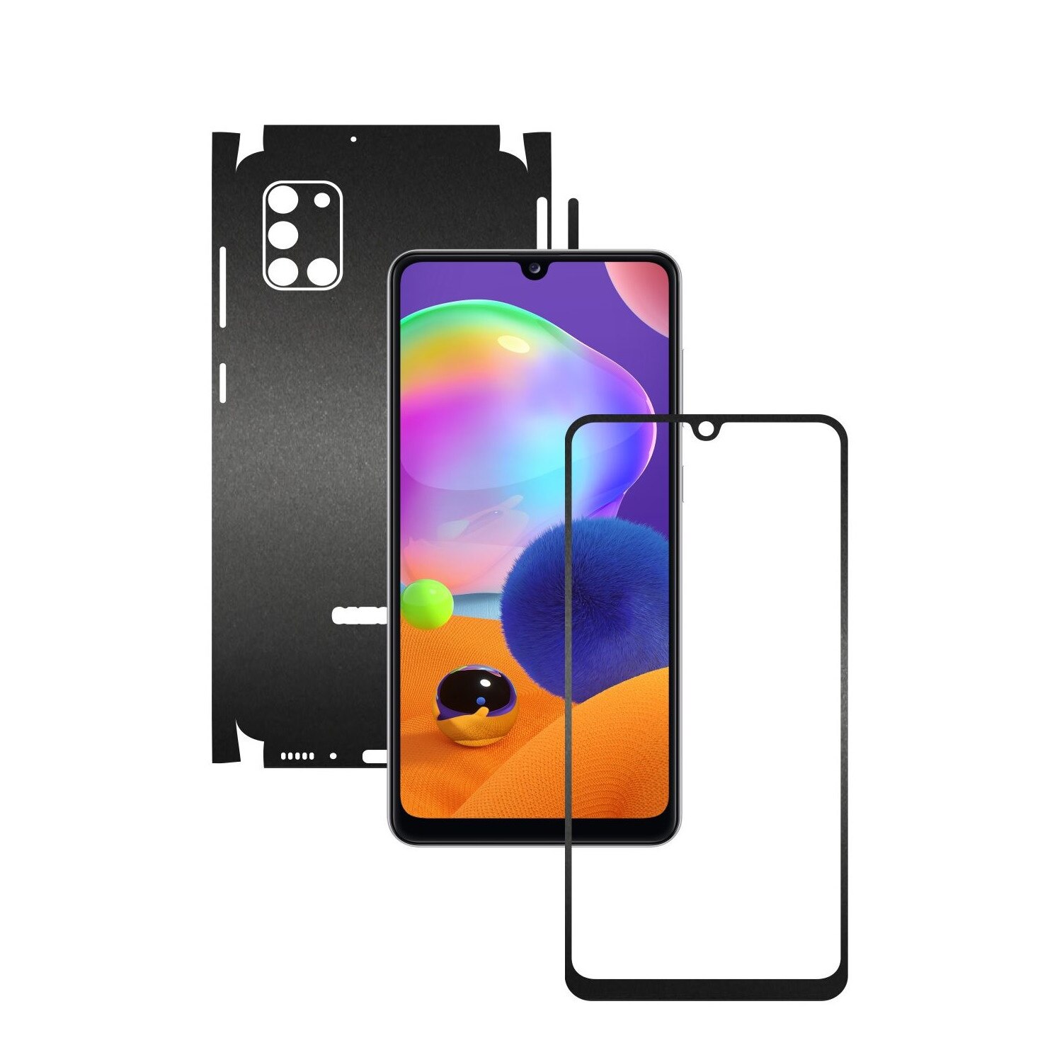Folie Protectie Carbon Skinz pentru Samsung Galaxy A31 - Negru Mat 360 Cut, Skin Adeziv Full Body Cover pentru Rama Ecran, Carcasa Spate si Laterale