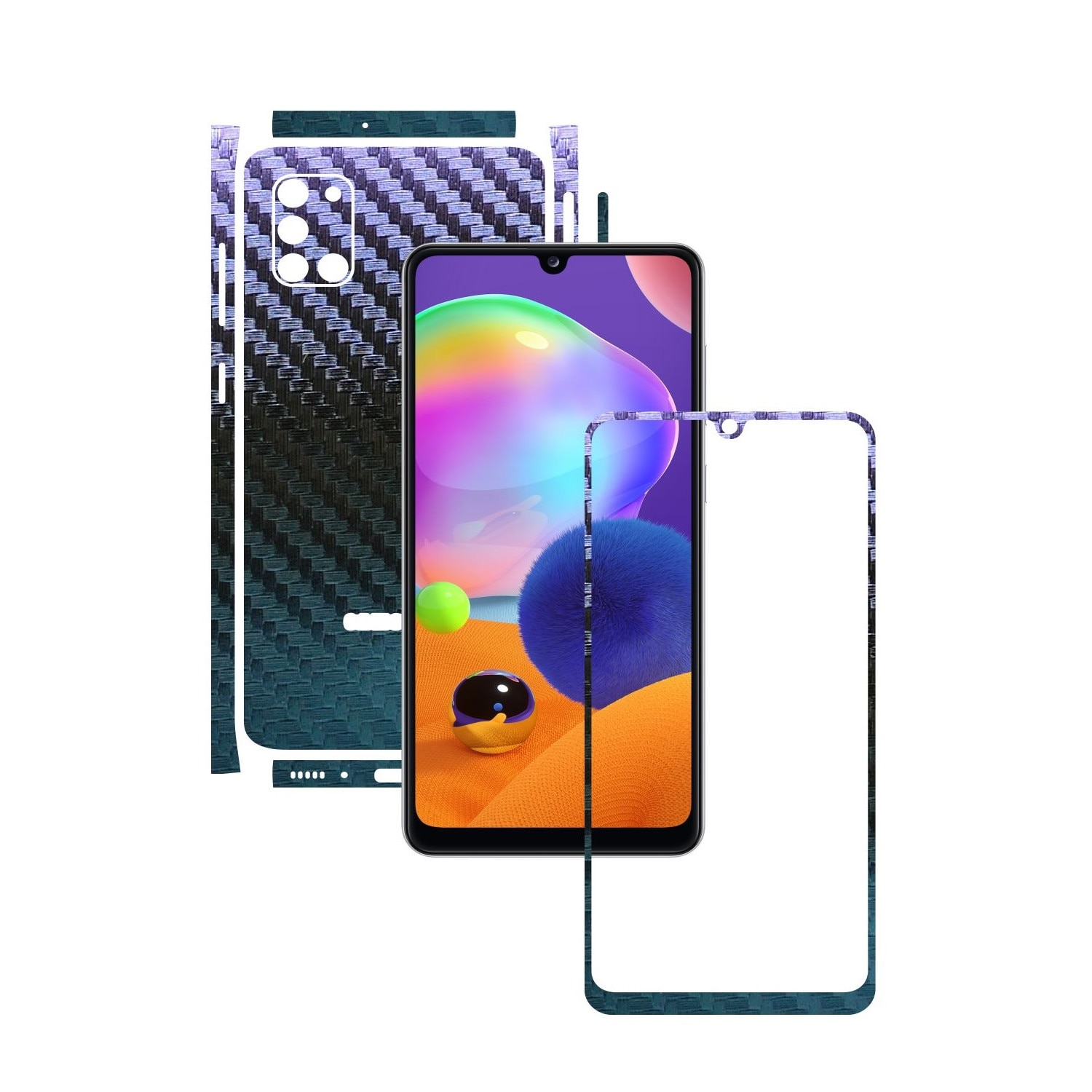 Folie Protectie Carbon Skinz pentru Samsung Galaxy A31 - Carbon Cameleon Split Cut, Skin Adeziv Full Body Cover pentru Rama Ecran, Carcasa Spate si Laterale