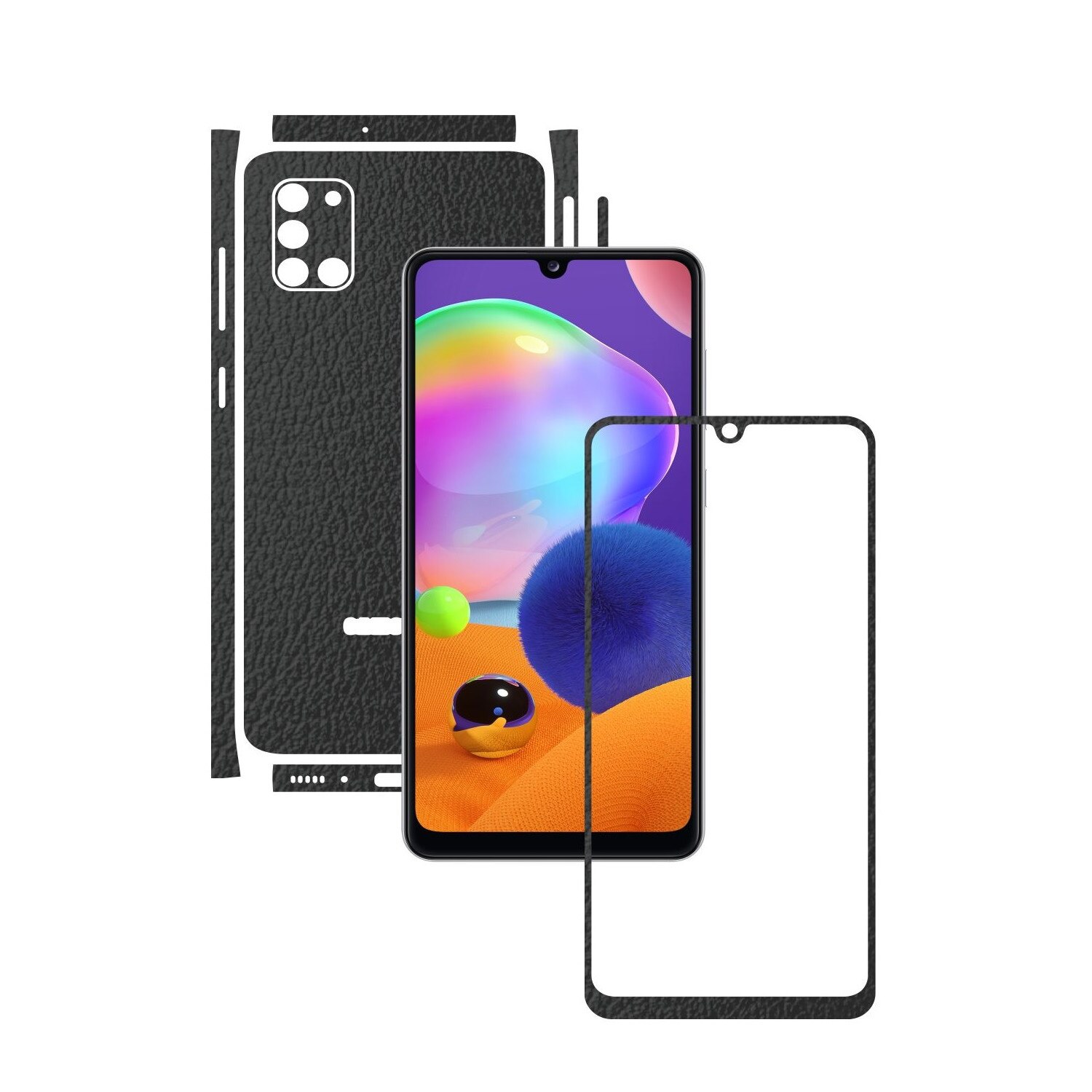 Folie Protectie Carbon Skinz pentru Samsung Galaxy A31 - Piele Neagra Split Cut, Skin Adeziv Full Body Cover pentru Rama Ecran, Carcasa Spate si Laterale