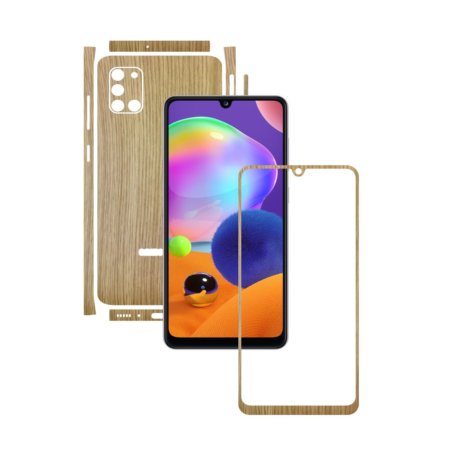 Folie Protectie Carbon Skinz pentru Samsung Galaxy A31 - Lemn Stejar Split Cut, Skin Adeziv Full Body Cover pentru Rama Ecran, Carcasa Spate si Laterale