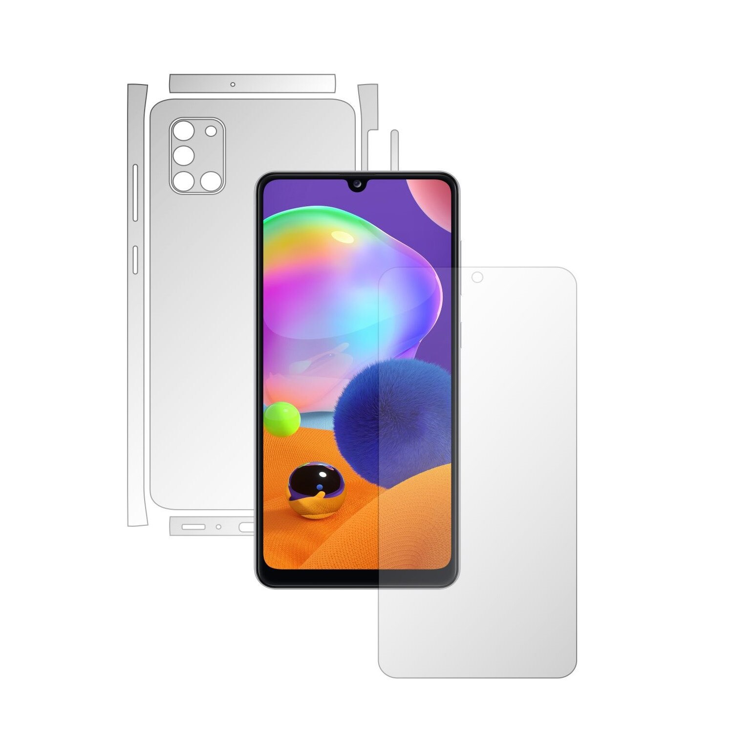 Folie Full Body Invisible Skinz HD pentru Samsung Galaxy A31 - Folie Protectie Siliconica Ultra-Clear cu taiere Split Cut pentru Ecran, Carcasa Spate si Laterale, Skin Adeziv Transparent
