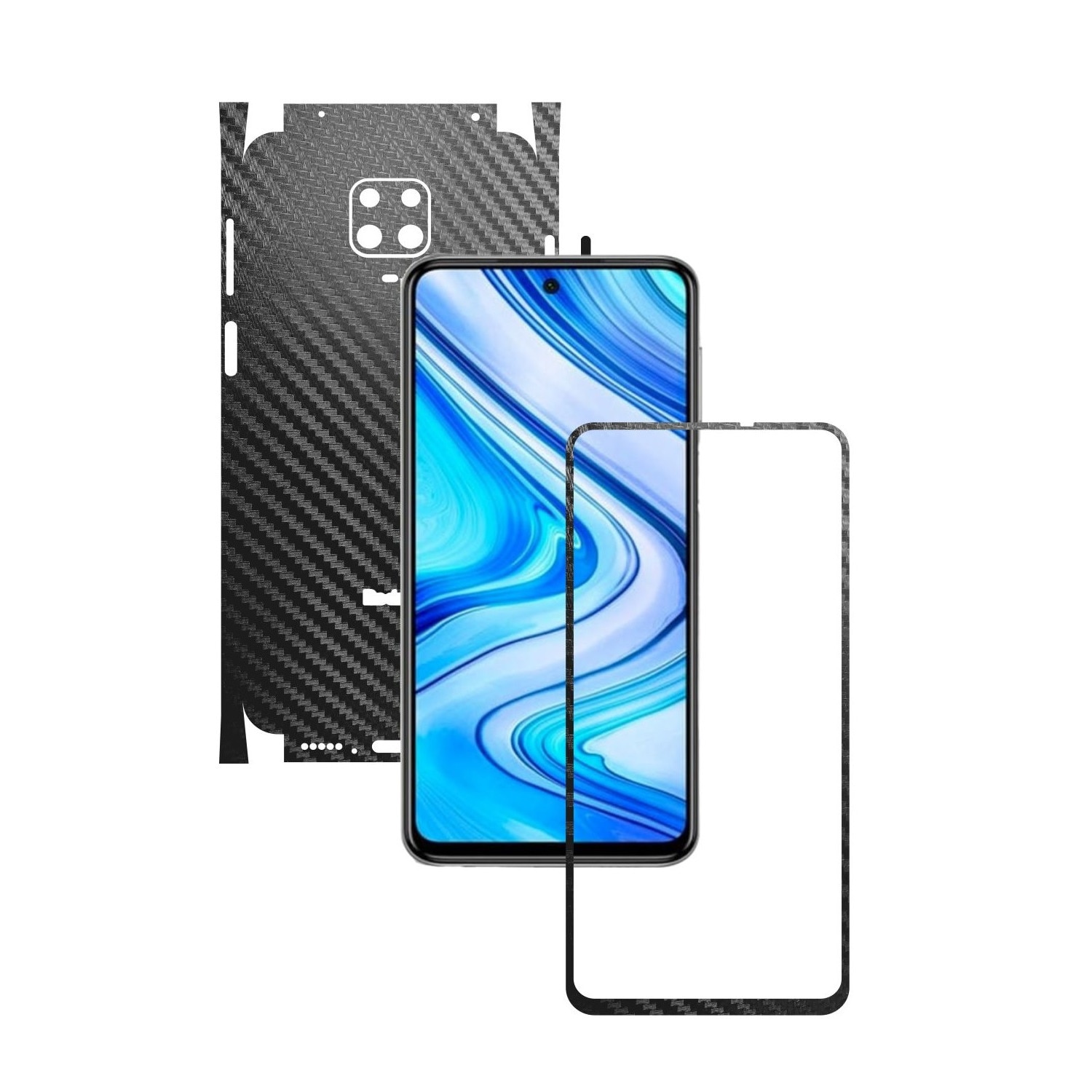 Folie Protectie Carbon Skinz pentru Xiaomi Redmi Note 9 Pro,(Max) - Carbon Negru 360 Cut, Skin Adeziv Full Body Cover pentru Rama Ecran, Carcasa Spate si Laterale