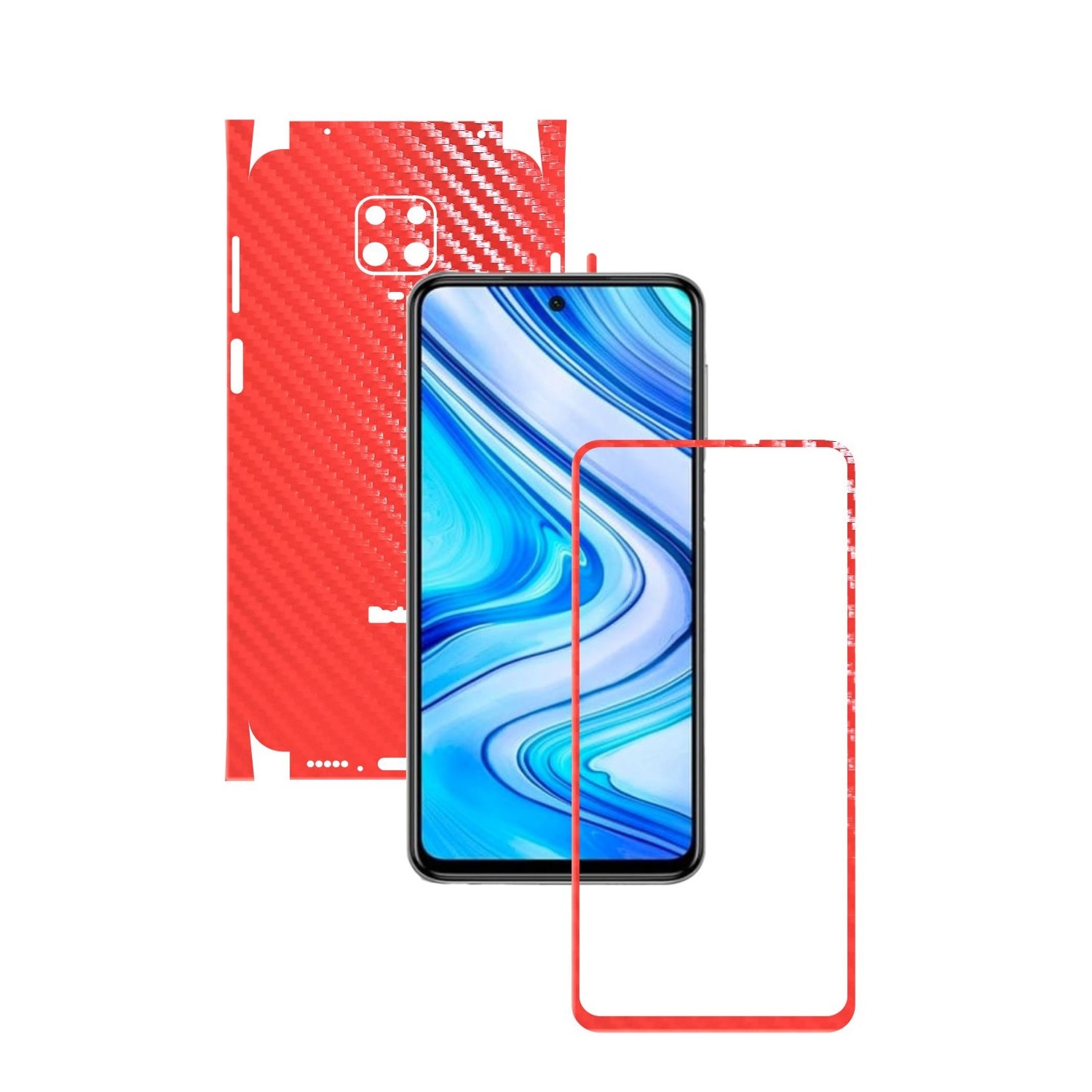 Folie Protectie Carbon Skinz pentru Xiaomi Redmi Note 9 Pro,(Max) - Carbon Rosu 360 Cut, Skin Adeziv Full Body Cover pentru Rama Ecran, Carcasa Spate si Laterale