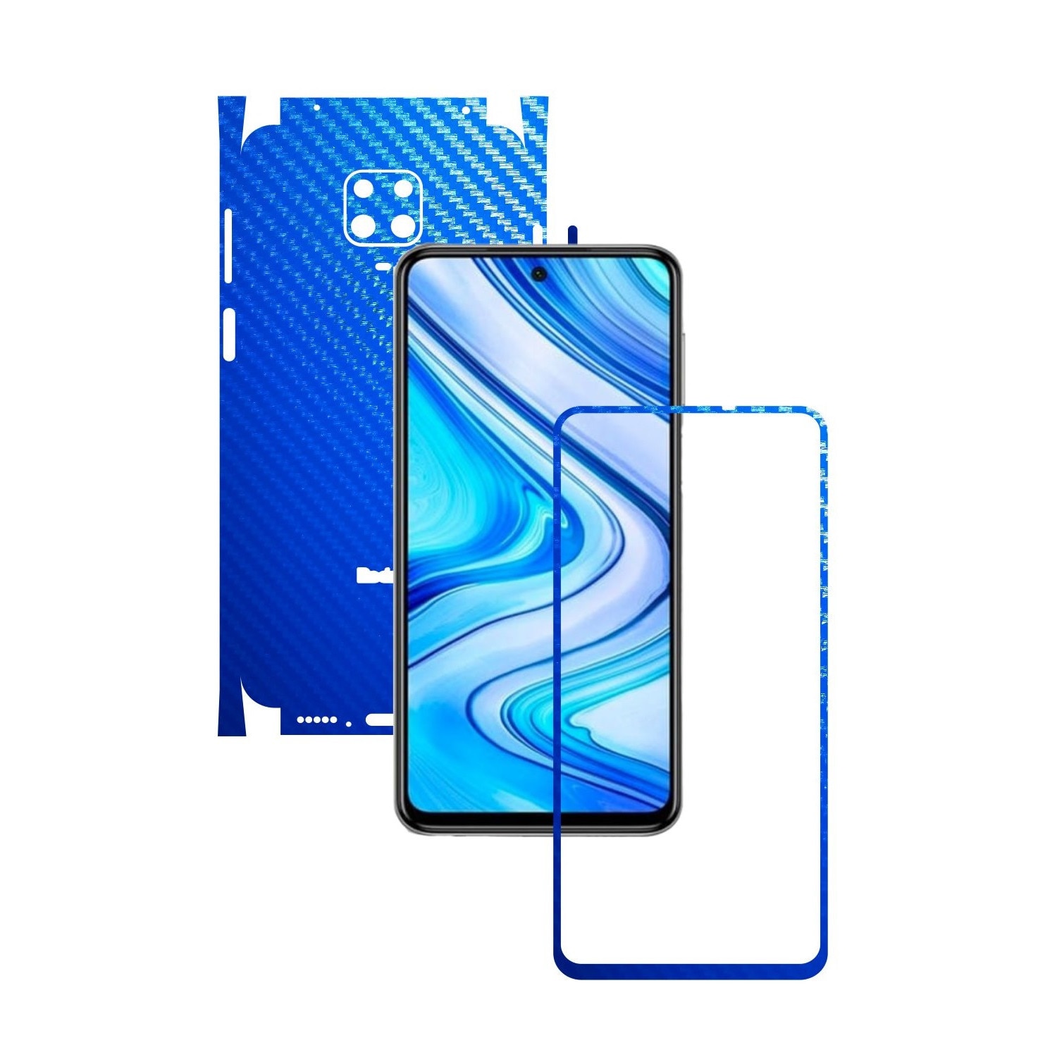 Folie Protectie Carbon Skinz pentru Xiaomi Redmi Note 9 Pro,(Max) - Carbon Albastru 360 Cut, Skin Adeziv Full Body Cover pentru Rama Ecran, Carcasa Spate si Laterale