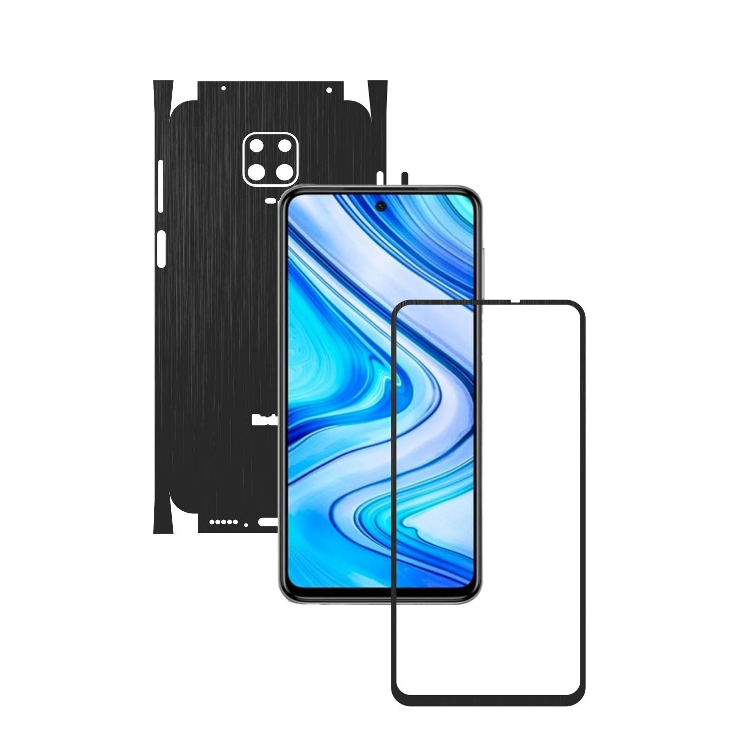 Folie Protectie Carbon Skinz pentru Xiaomi Redmi Note 9 Pro,(Max) - Brushed Negru 360 Cut, Skin Adeziv Full Body Cover pentru Rama Ecran, Carcasa Spate si Laterale