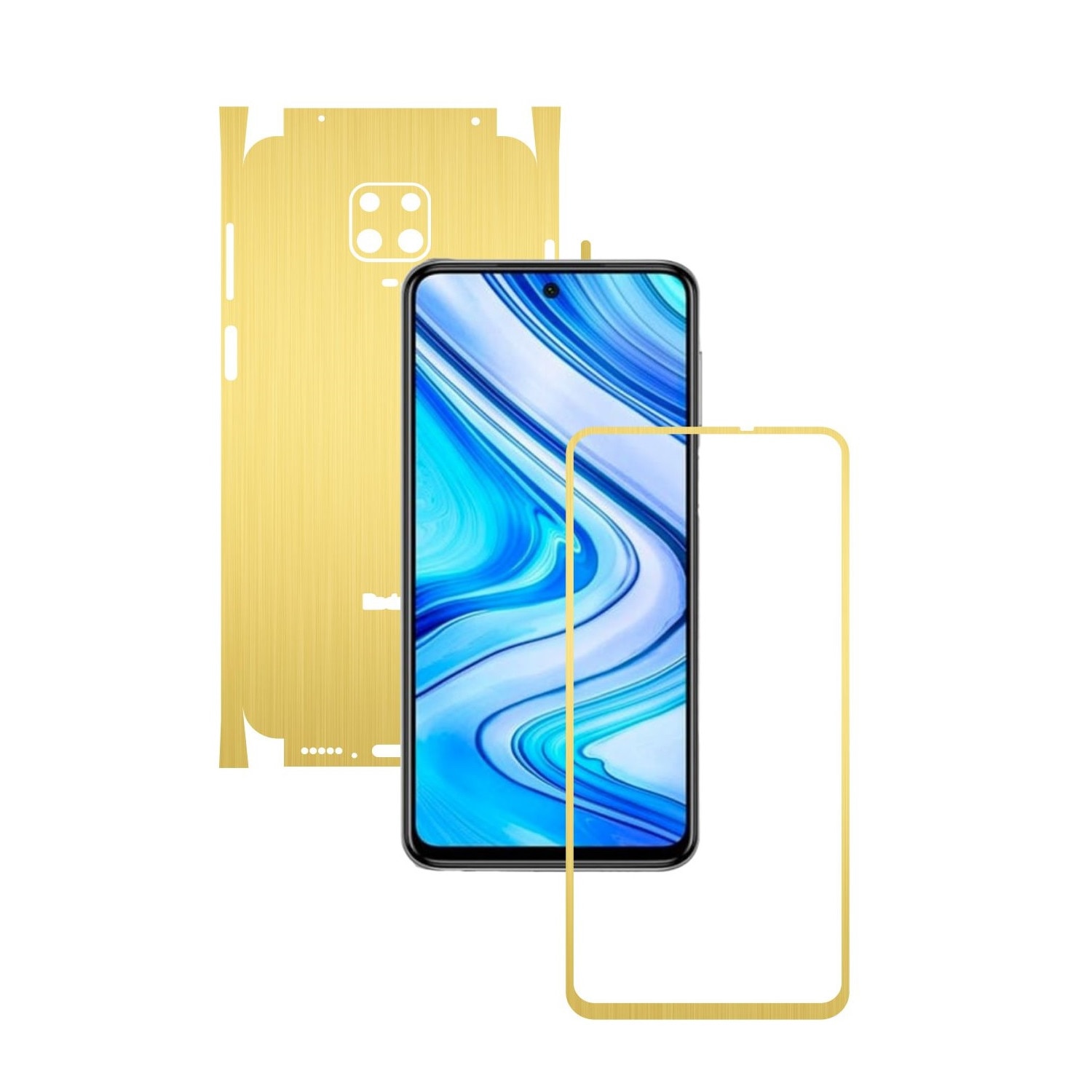 Folie Protectie Carbon Skinz pentru Xiaomi Redmi Note 9S - Brushed Auriu 360 Cut, Skin Adeziv Full Body Cover pentru Rama Ecran, Carcasa Spate si Laterale