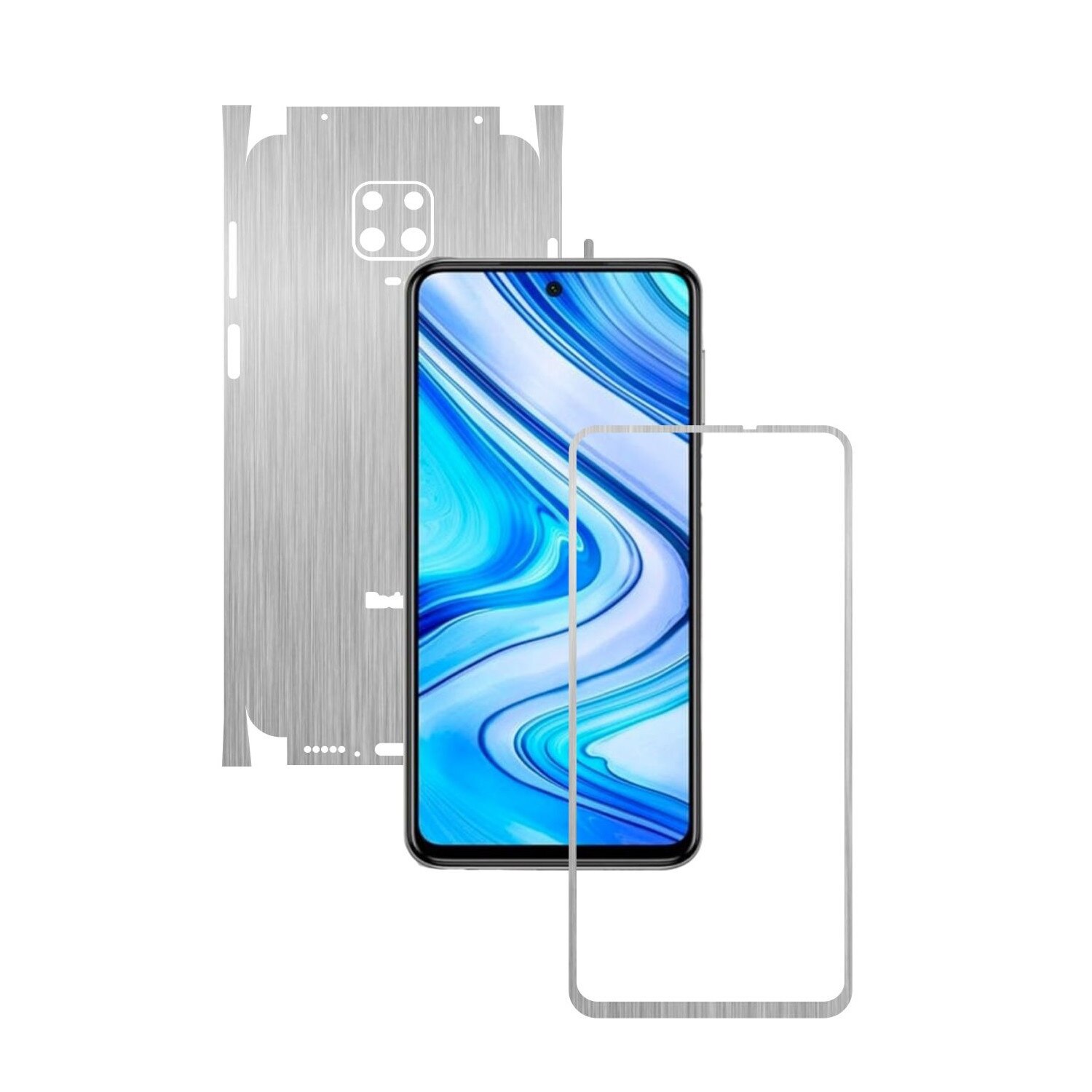 Folie Protectie Carbon Skinz pentru Xiaomi Redmi Note 9 Pro,(Max) - Brushed Argintiu 360 Cut, Skin Adeziv Full Body Cover pentru Rama Ecran, Carcasa Spate si Laterale