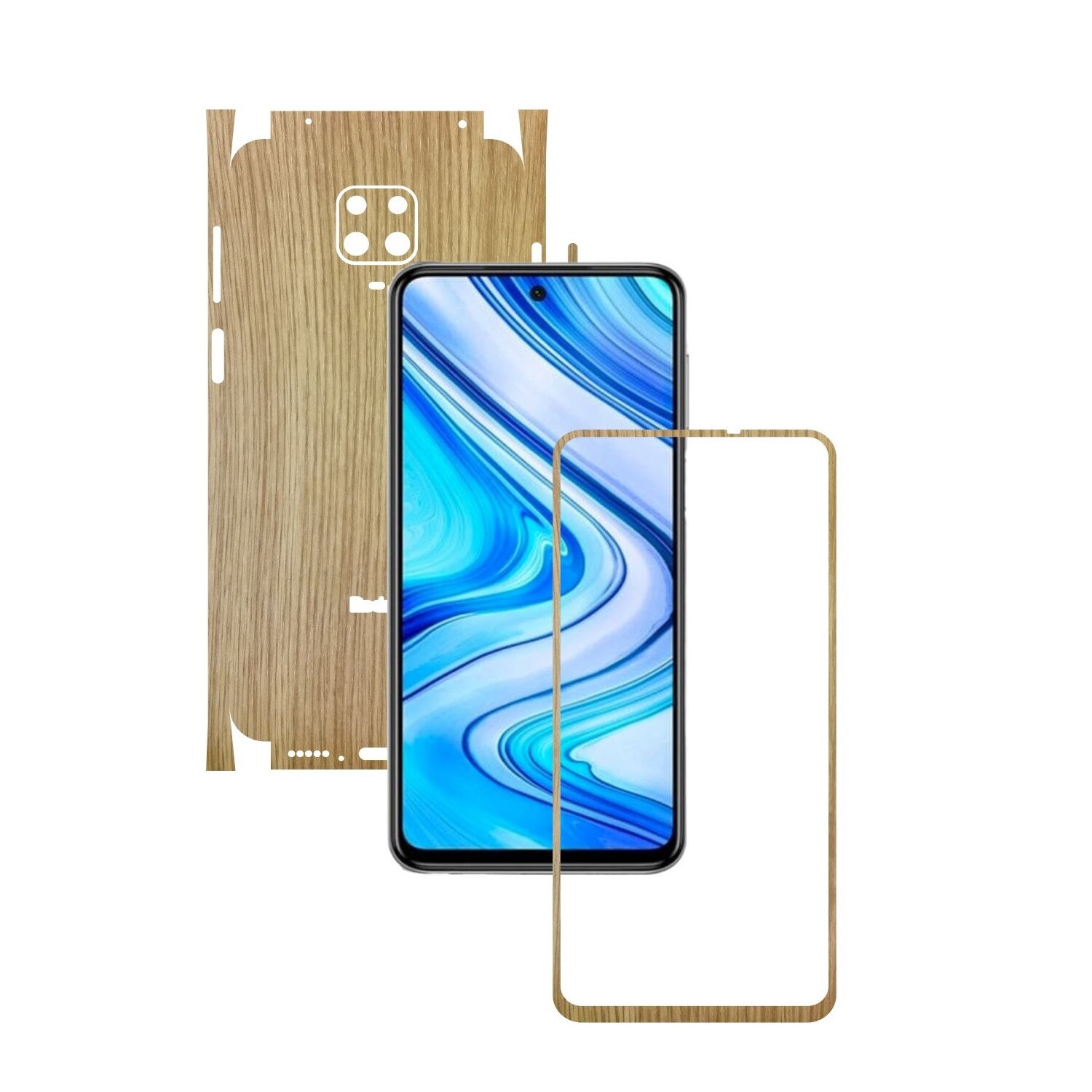 Folie Protectie Carbon Skinz pentru Xiaomi Redmi Note 9S - Lemn Stejar 360 Cut, Skin Adeziv Full Body Cover pentru Rama Ecran, Carcasa Spate si Laterale