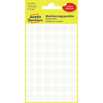 Etichete Avery Zweckform 3145, buline albe, diametru 12 mm, 270 etichete / pachet Etichete Avery Zweckform 3145, buline albe, diametru 12 mm, 270 etichete / pachet