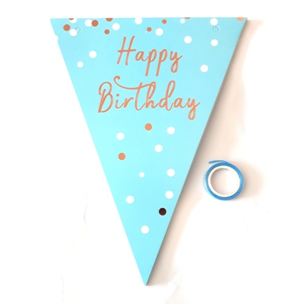 Ghirlanda cu stegulete, Happy Birthday, bleu