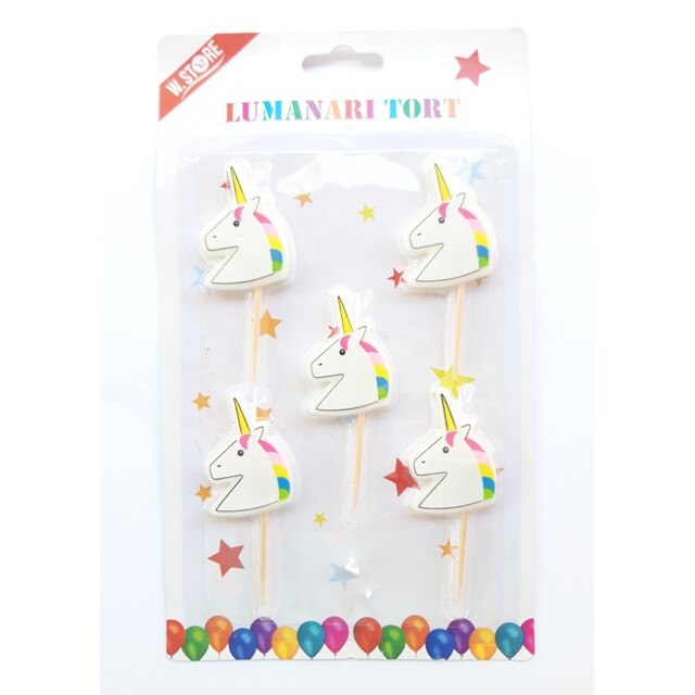 Set de 5 lumanari party, in form de cap de unicorn