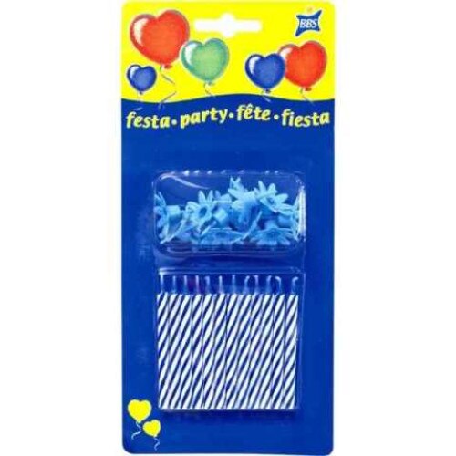 Set de 12 lumanari pentru tort, albastru cu alb