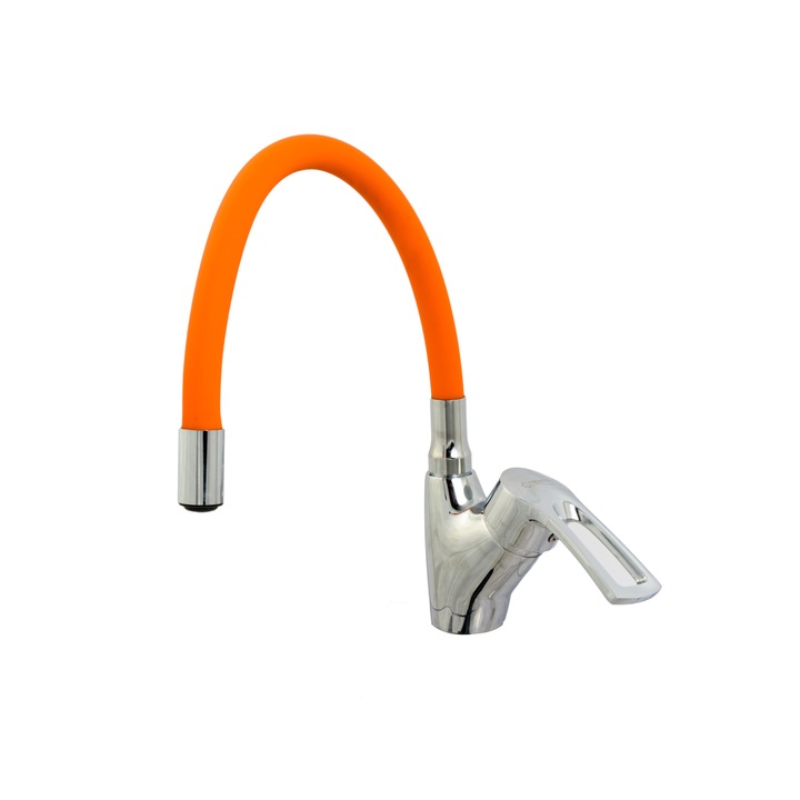Кухненски смесител TRENDY S, тип лебед, оранжева гъвкава тръба