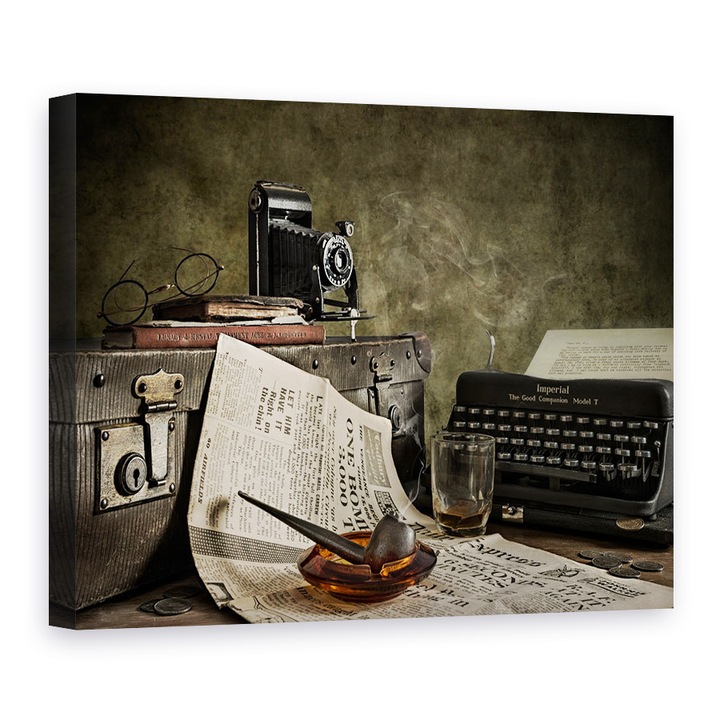 Tablou Canvas - Jonnie Walker Corespondent De Razboi, Camera, Natura Moarta, Vintate, Old, Clasic, 60 x 80 cm