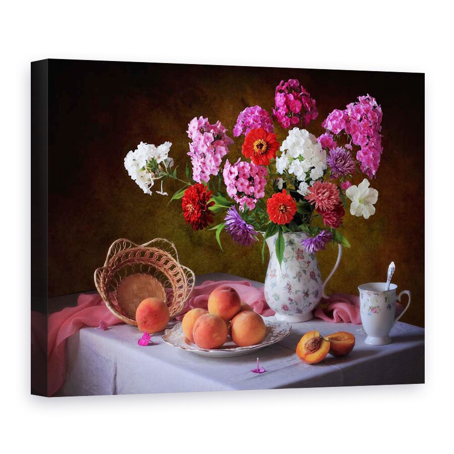 Tablou Canvas - Natura Moarta Cu Buchet De Vara si Piersici, 30 x 40 cm