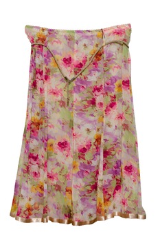 Fusta din clini flori voal de viscoza terminatie cu saten, Multicolor Fusta din clini flori voal de viscoza terminatie cu saten, Multicolor