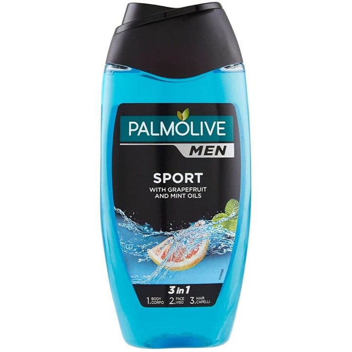 Gel de Dus PALMOLIVE Men Sport, Cantitate 500 ml, Extract de Grapefruit si Ulei de Menta, 3 in 1