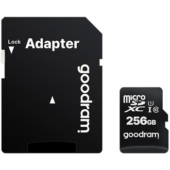 Card de memorie microSDXC Goodram 256GB,UHS I,cls 10 + adaptor, M1AA-2560R12 Card de memorie microSDXC Goodram 256GB,UHS I,cls 10 + adaptor, M1AA-2560R12
