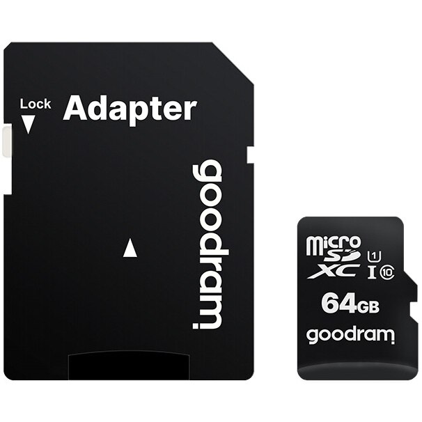 Card de memorie microSDXC Goodram 64GB, UHS I, cls 10 + adaptor, M1AA-0640R12