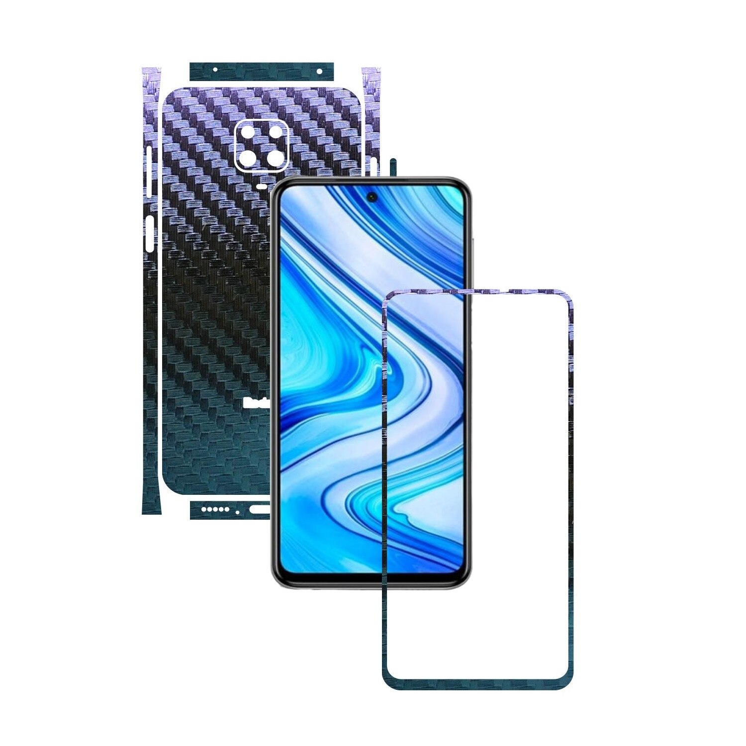 Folie Protectie Carbon Skinz pentru Xiaomi Redmi Note 9S - Carbon Cameleon Split Cut, Skin Adeziv Full Body Cover pentru Rama Ecran, Carcasa Spate si Laterale