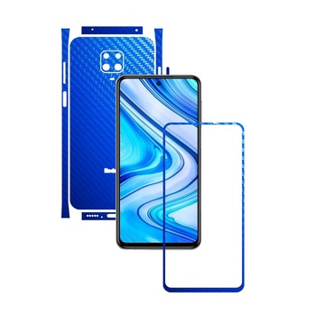Folie Protectie Carbon Skinz pentru Xiaomi Redmi Note 9S - Carbon Albastru Split Cut, Skin Adeziv Full Body Cover pentru Rama Ecran, Carcasa Spate si Laterale