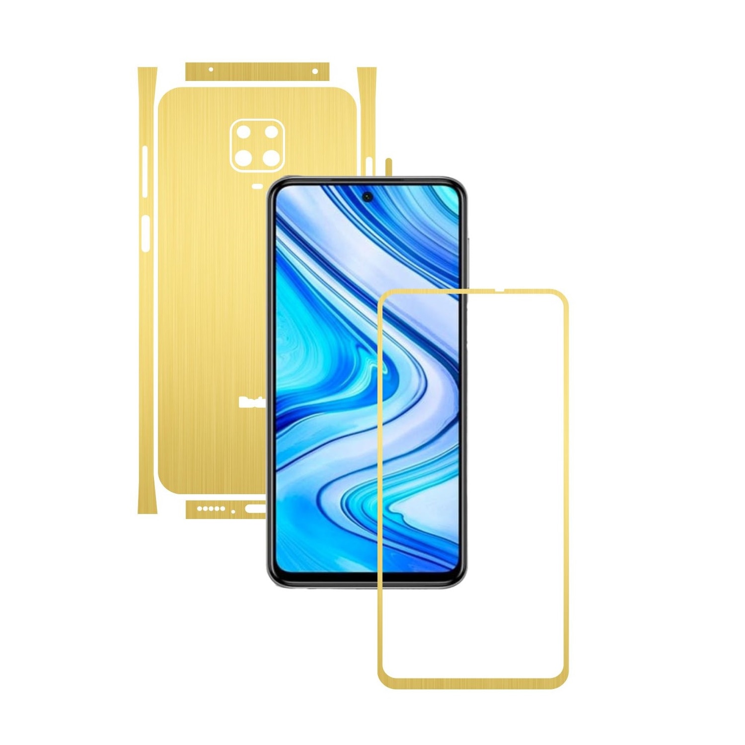 Folie Protectie Carbon Skinz pentru Xiaomi Redmi Note 9S - Brushed Auriu Split Cut, Skin Adeziv Full Body Cover pentru Rama Ecran, Carcasa Spate si Laterale