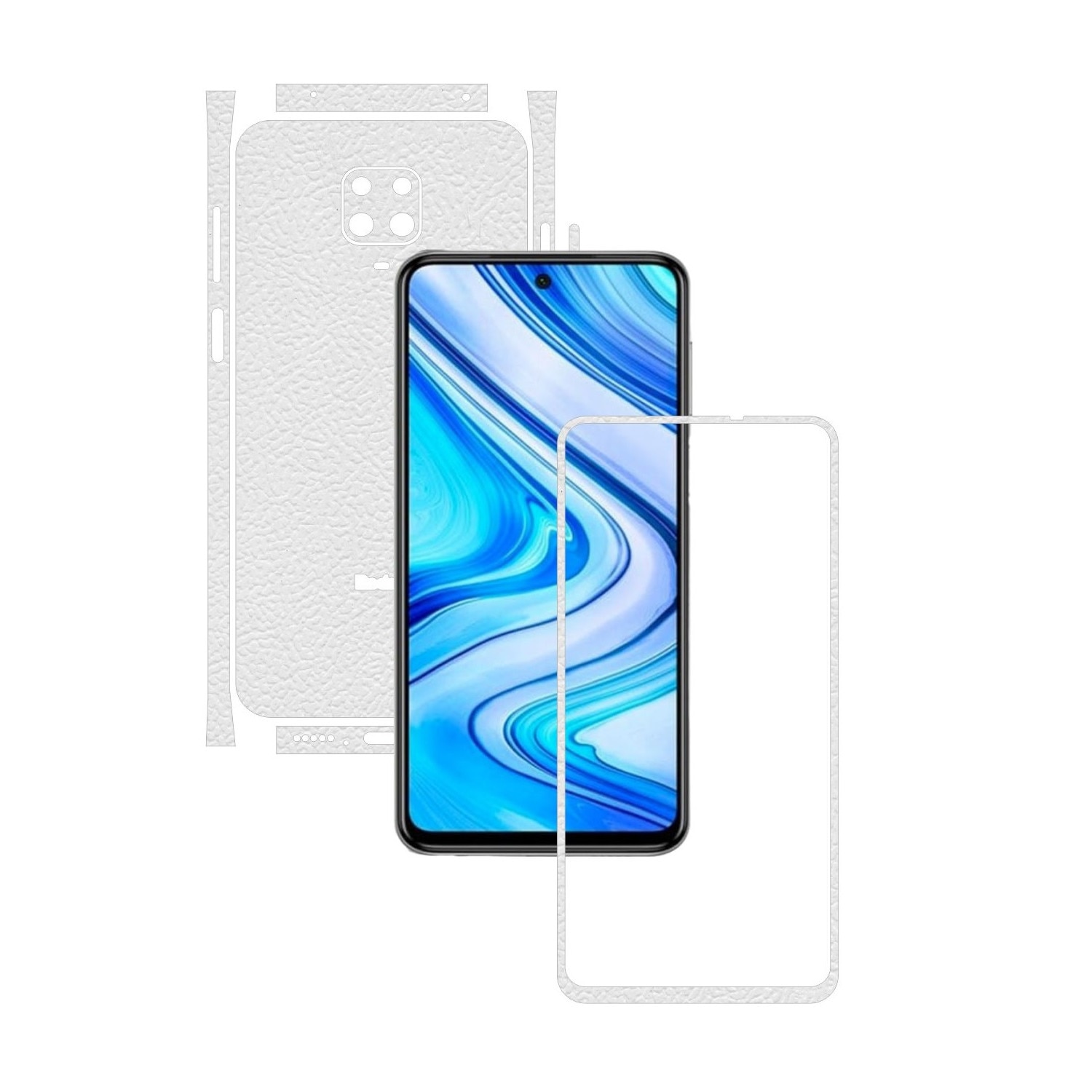 Folie Protectie Carbon Skinz pentru Xiaomi Redmi Note 9S - Piele Alba Split Cut, Skin Adeziv Full Body Cover pentru Rama Ecran, Carcasa Spate si Laterale