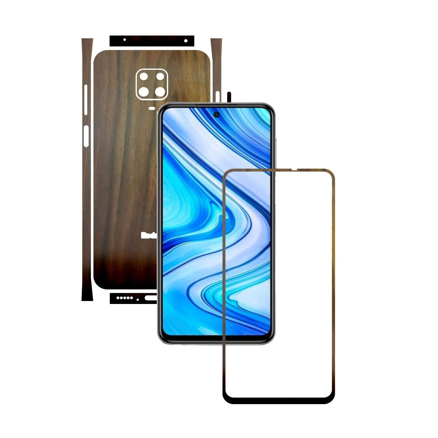 Folie Protectie Carbon Skinz pentru Xiaomi Redmi Note 9 Pro,(Max) - Lemn Nuc Split Cut, Skin Adeziv Full Body Cover pentru Rama Ecran, Carcasa Spate si Laterale
