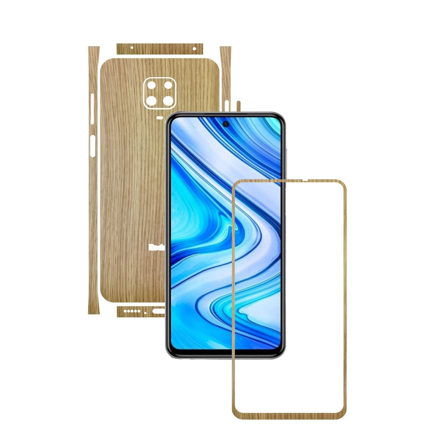 Folie Protectie Carbon Skinz pentru Xiaomi Redmi Note 9S - Lemn Stejar Split Cut, Skin Adeziv Full Body Cover pentru Rama Ecran, Carcasa Spate si Laterale