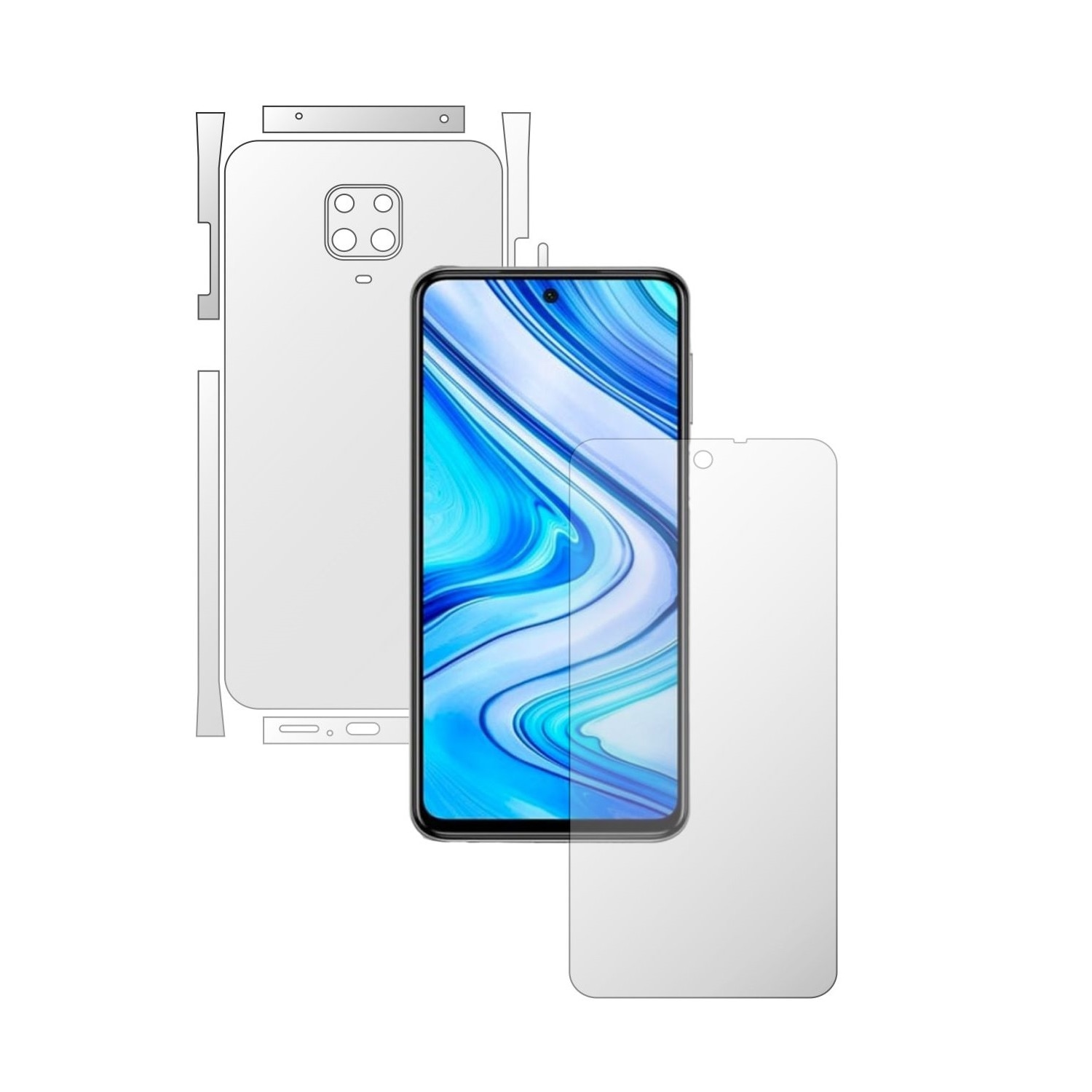 Folie Full Body Invisible Skinz UHD AutoRegeneranta pentru Xiaomi Redmi Note 9 Pro,(Max) - Folie Protectie Siliconica Ultra-Clear cu taiere Split Cut pentru Ecran, Carcasa Spate si Laterale, Skin Adeziv Transparent