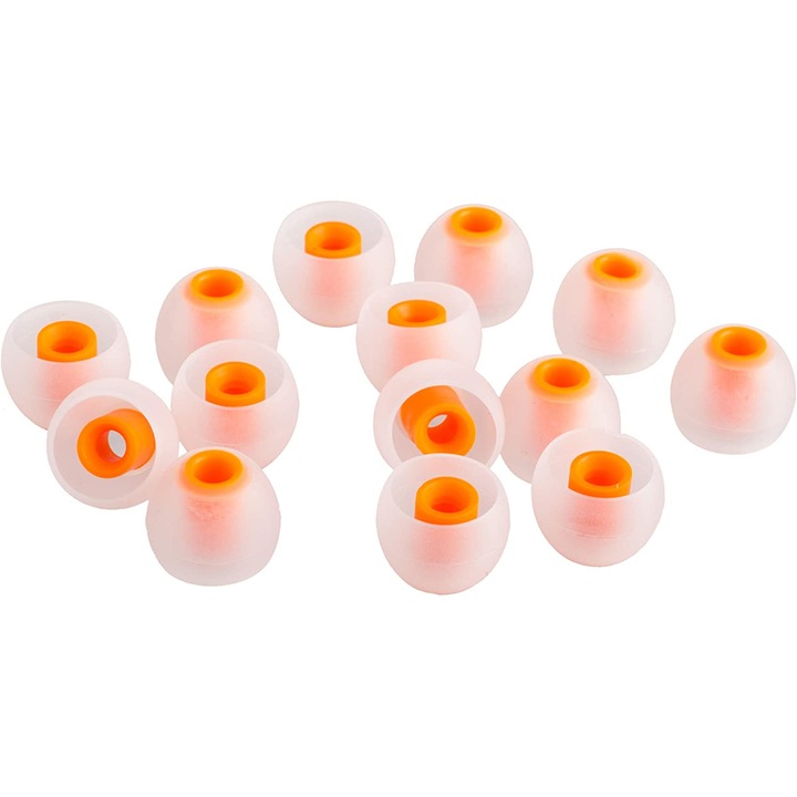 Set 7 perechi de dopuri pentru casti, Xcessor, M, culoare Alb/Portocaliu