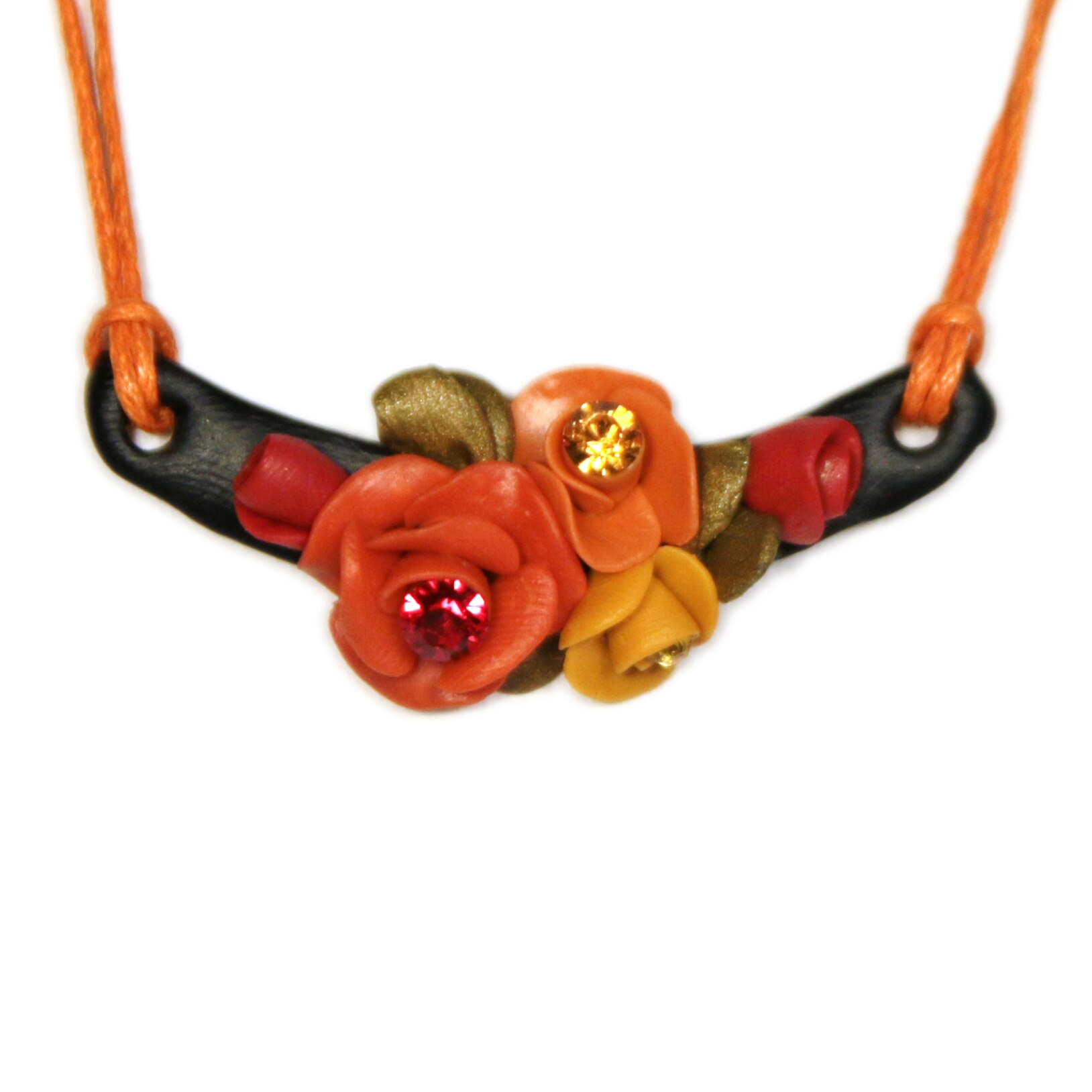 Colier floral - portocaliu cu cristale, Miidefloriart - model 37