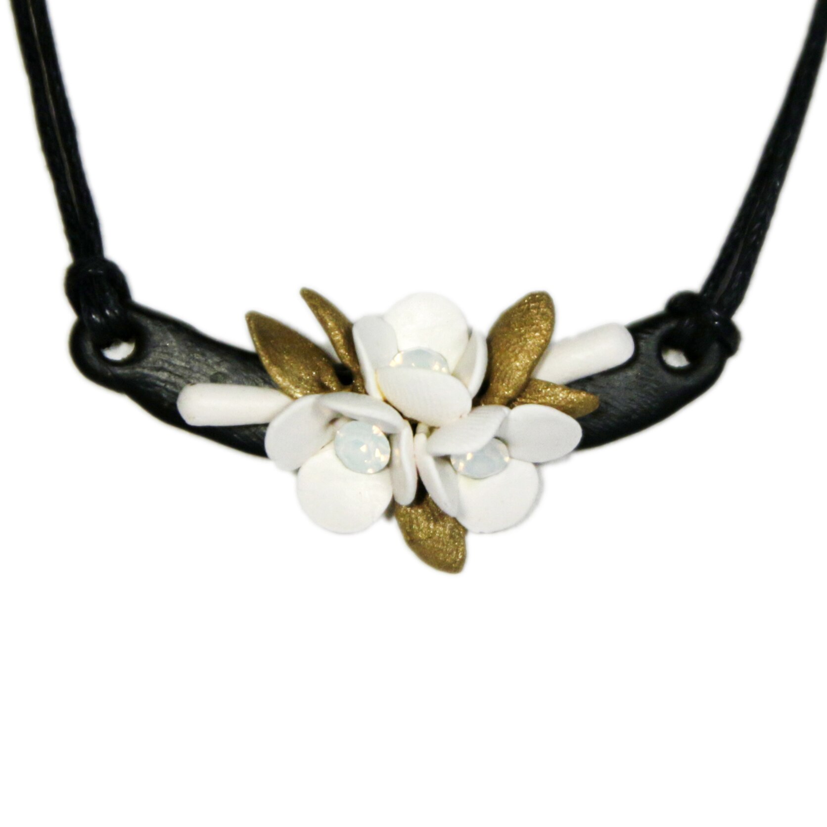 Colier floral - negru cu cristale, Miidefloriart - model 38