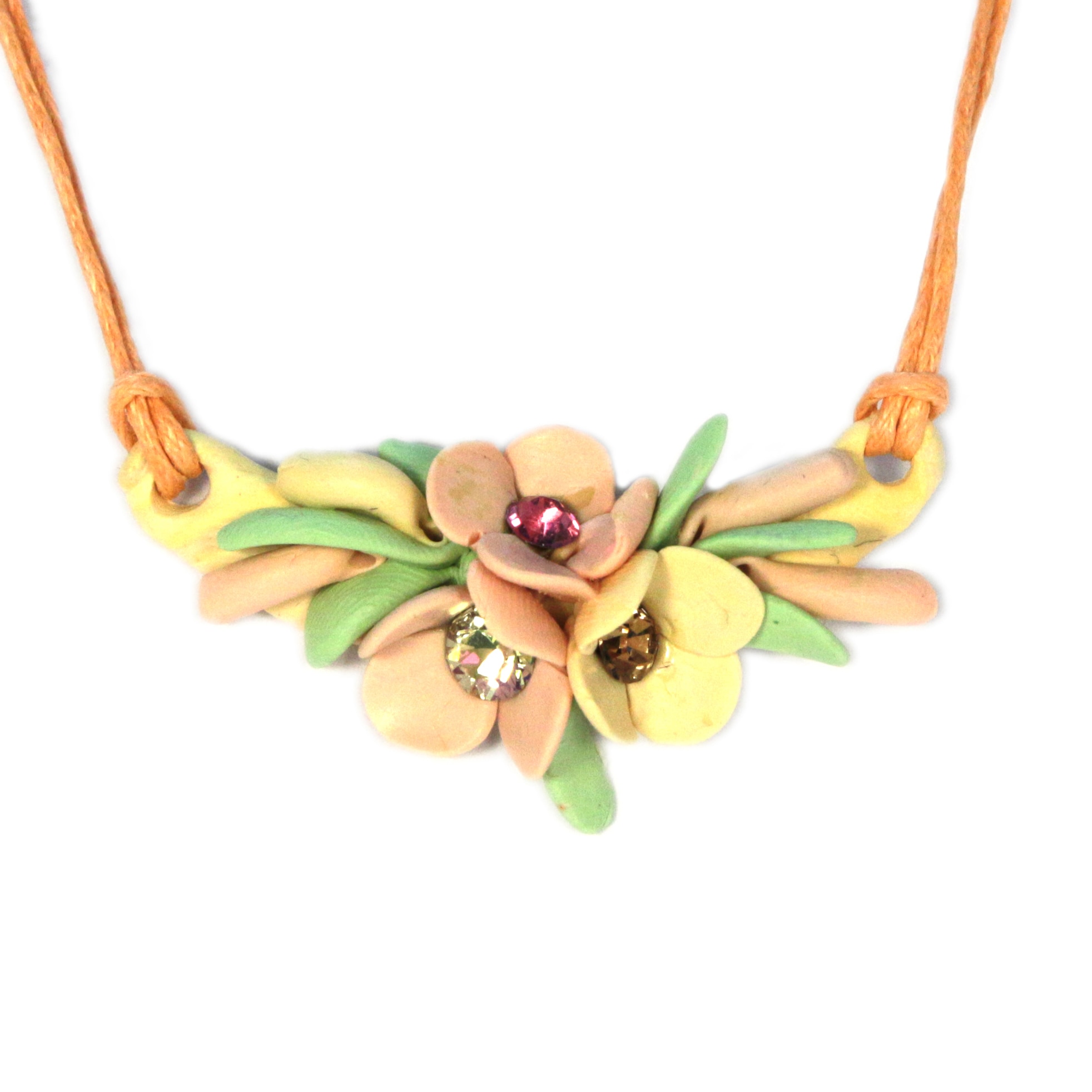 Colier floral - galben cu cristale, Miidefloriart - model 42